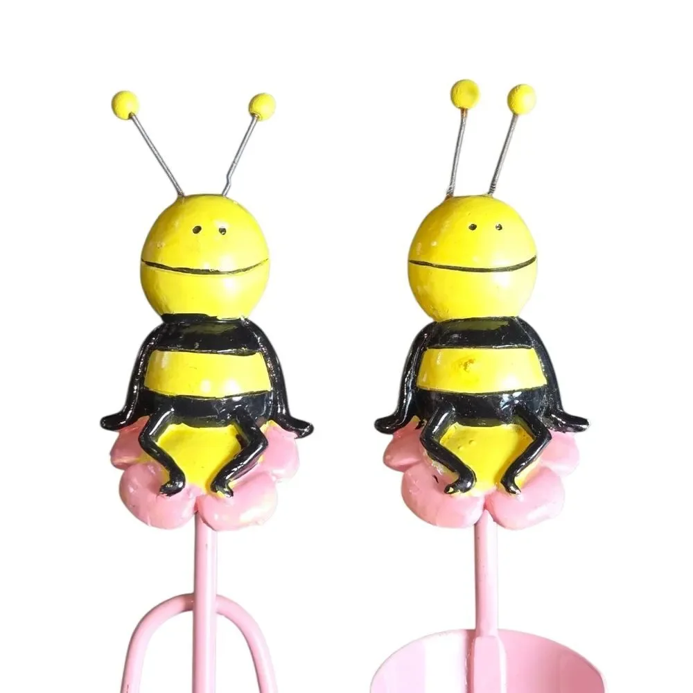 Unbranded Children's Bumblebee Topped Pink Miniature Garden Rake Trowel Set 8.5